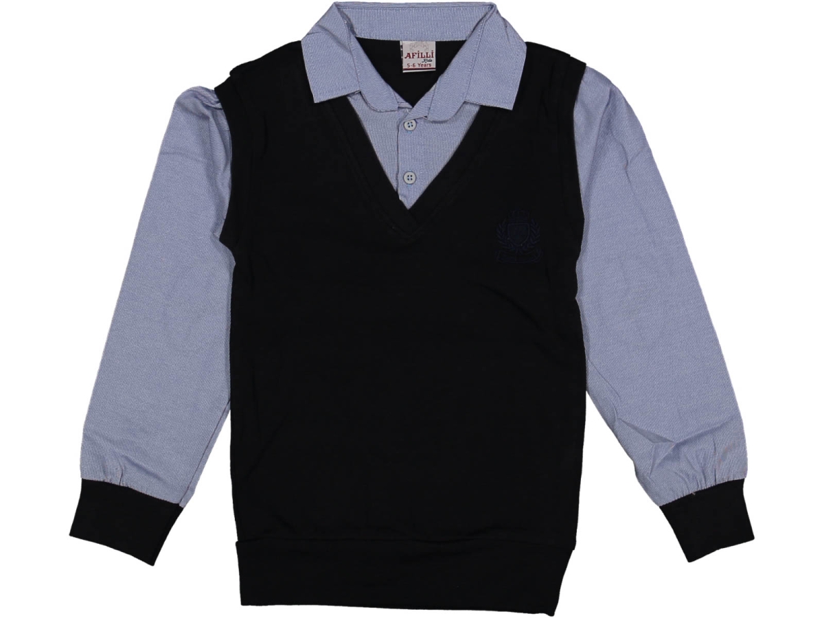 ERKEK 5/14 YAŞ P ARMA NAKIŞLI V YAKA SAHTE GÖMLEK MAVİ