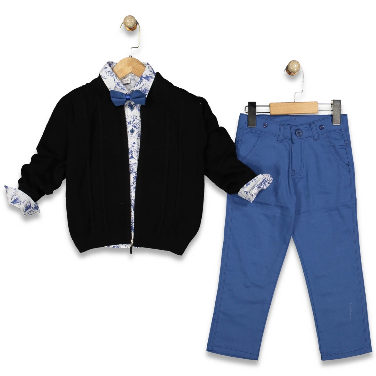 ERKEK 5/8 YAŞ DAL DESEN TRİKO HIRKALI 3 LÜ TAKIM