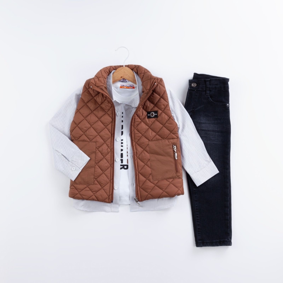 ERKEK 5/8 YAŞ DENİM ARMALI NOKTALI GÖMLEKLİ 4 LÜ T