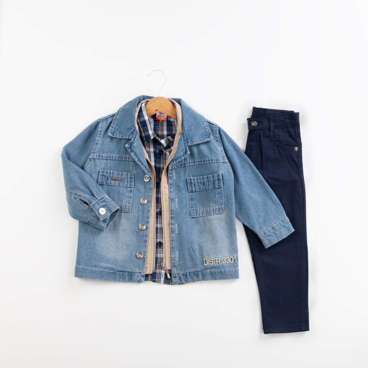 ERKEK 5/8 YAŞ KARELİ GÖMLEKLİ KOT CEKETLİ MEVSİMLİ