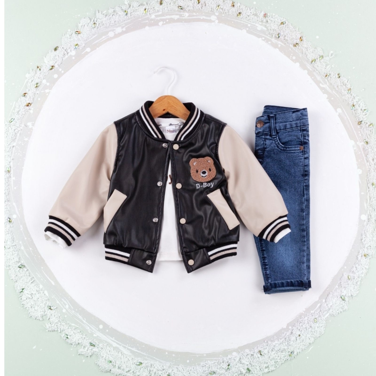 ERKEK 6/24 AY D-BOY NAKIŞLI DERİ YELEKLİ TAKIM