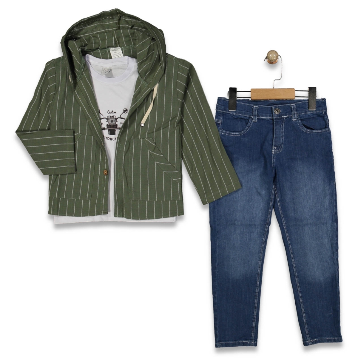 ERKEK 7/10 YAŞ ÇİZGİLİ KAPŞONLU ÜÇLÜ TAKIM