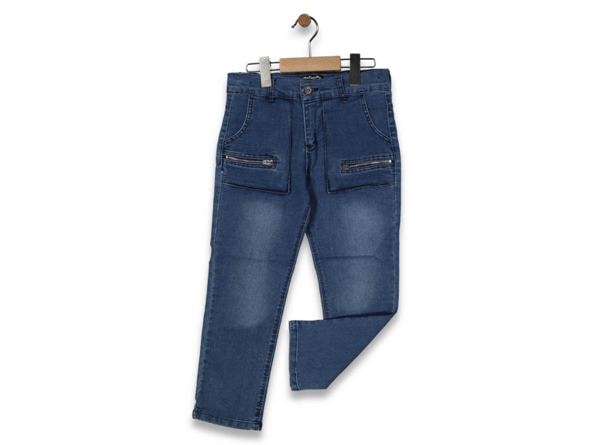 ERKEK 8/12 YAŞ KARGO CEPLİ FERMUARLI MAVİ KOT PANTOLON