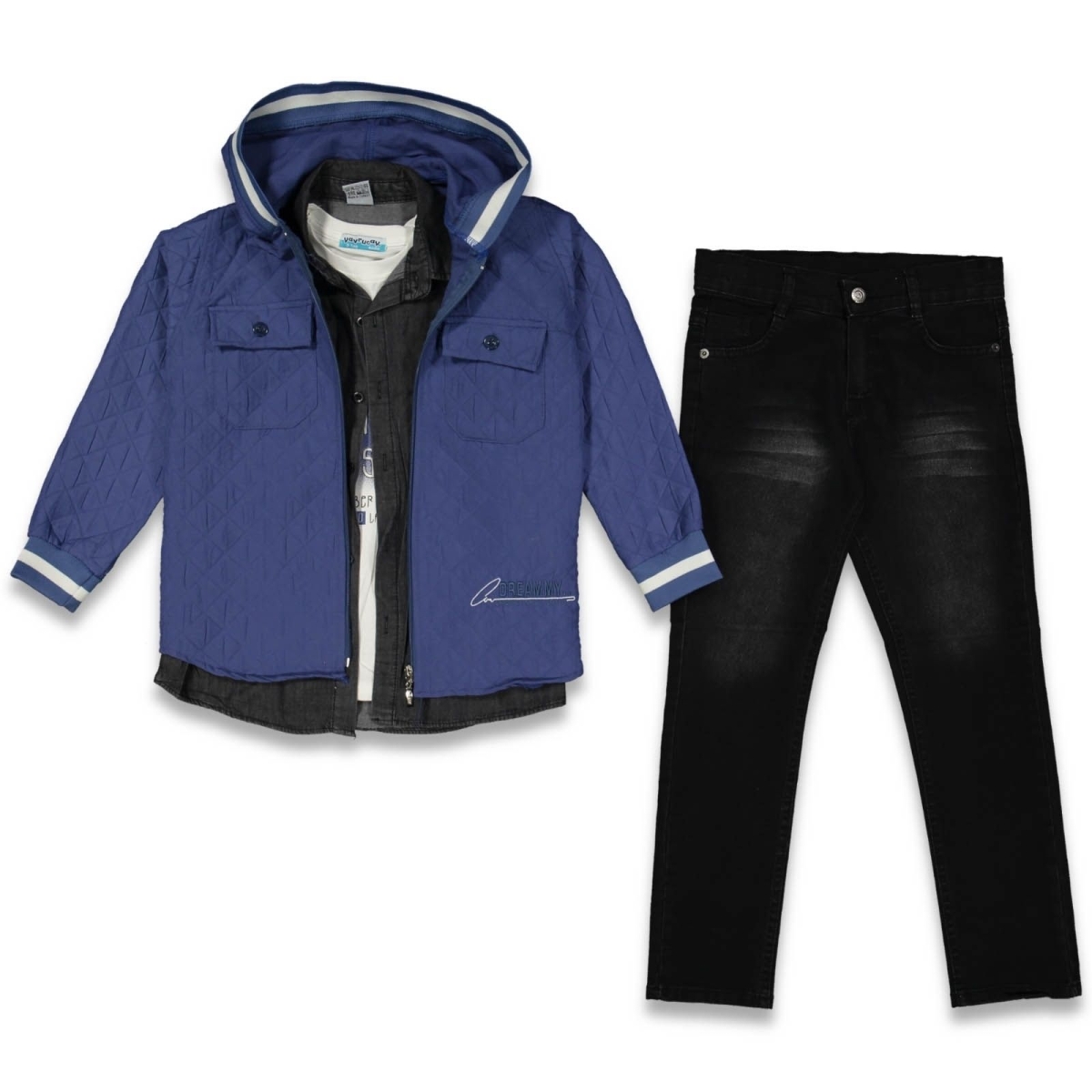 ERKEK 9/12 YAŞ  DREAMMY NAKIŞLI YELEKLİ 4 LÜ TAKIM