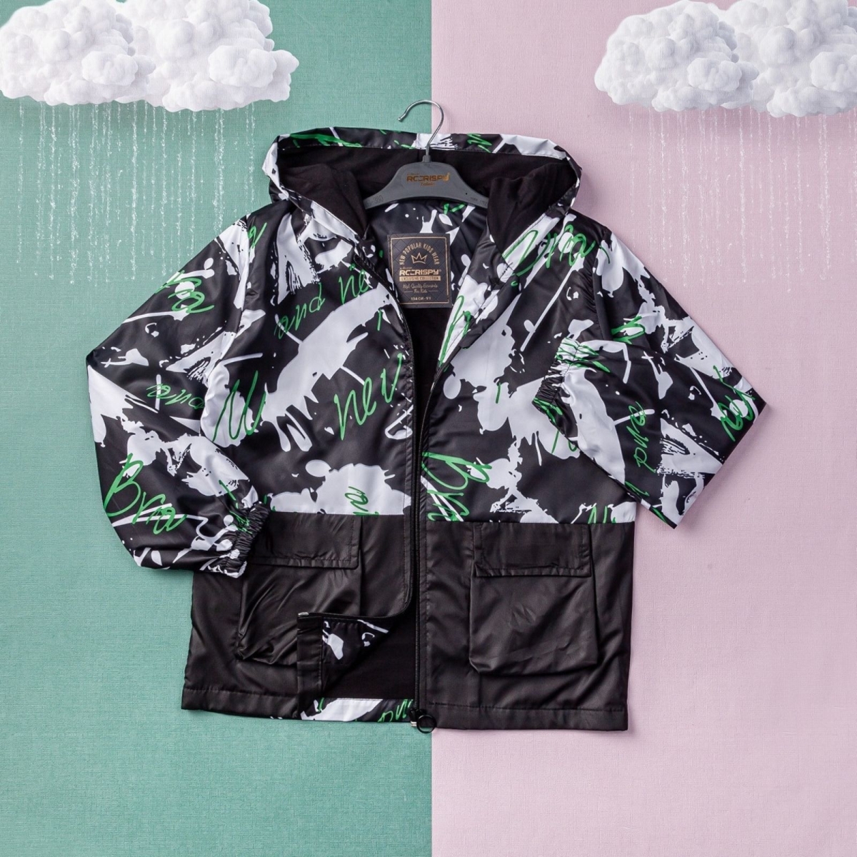 ERKEK 9/12 YAŞ YAZILI KÖRÜKLÜ CEPLİ YAĞMURLUK