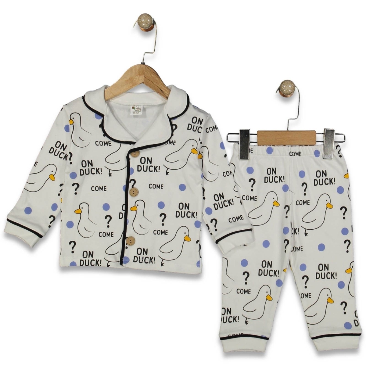 ERKEK 9/24 AY PUANLI KUŞ BASKILI PİJAMA TAKIM