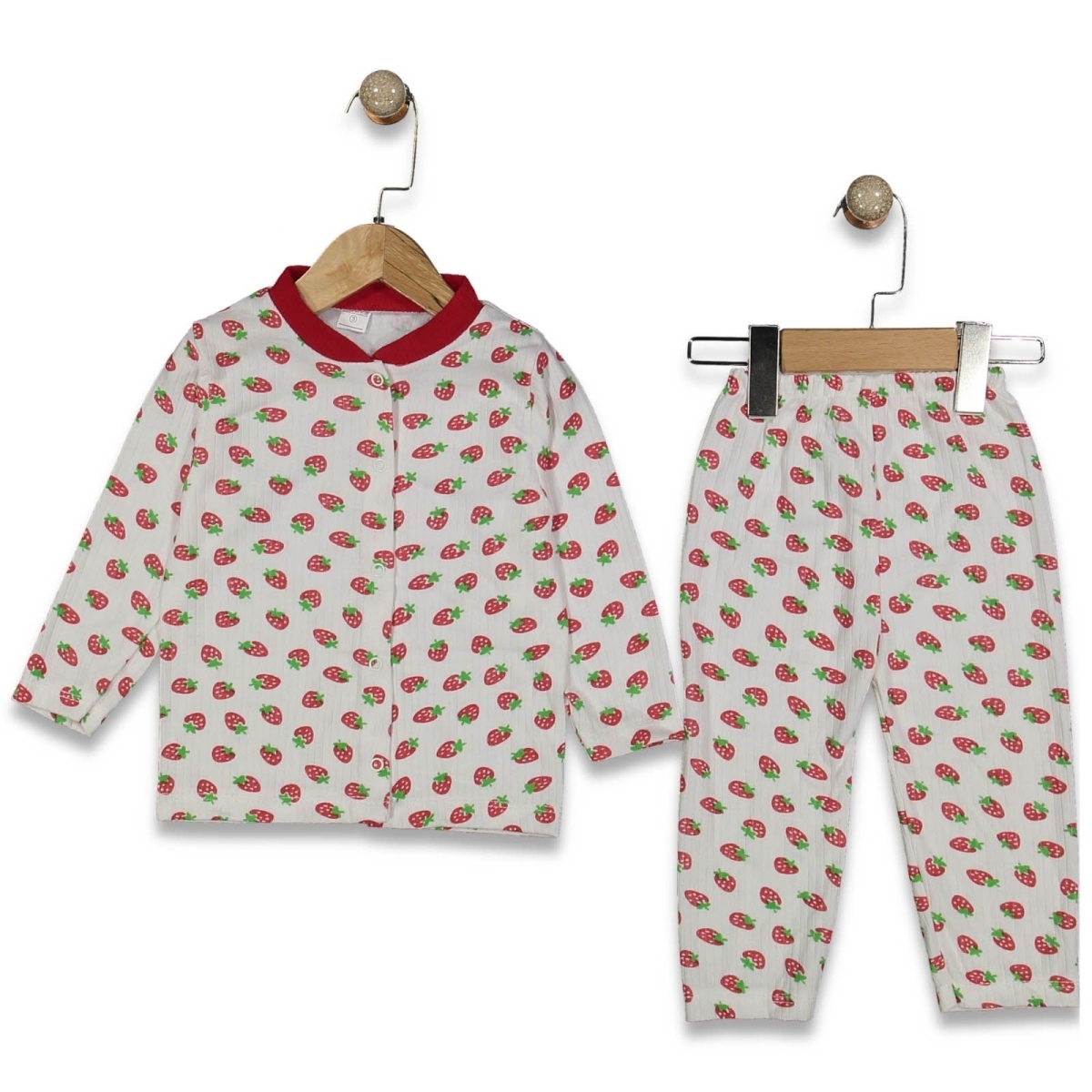 GONCA BEBE 045/1-UNISEX 1/3 YAŞ ÇITÇITLI PİJAMA ÇİLEK TAKIM