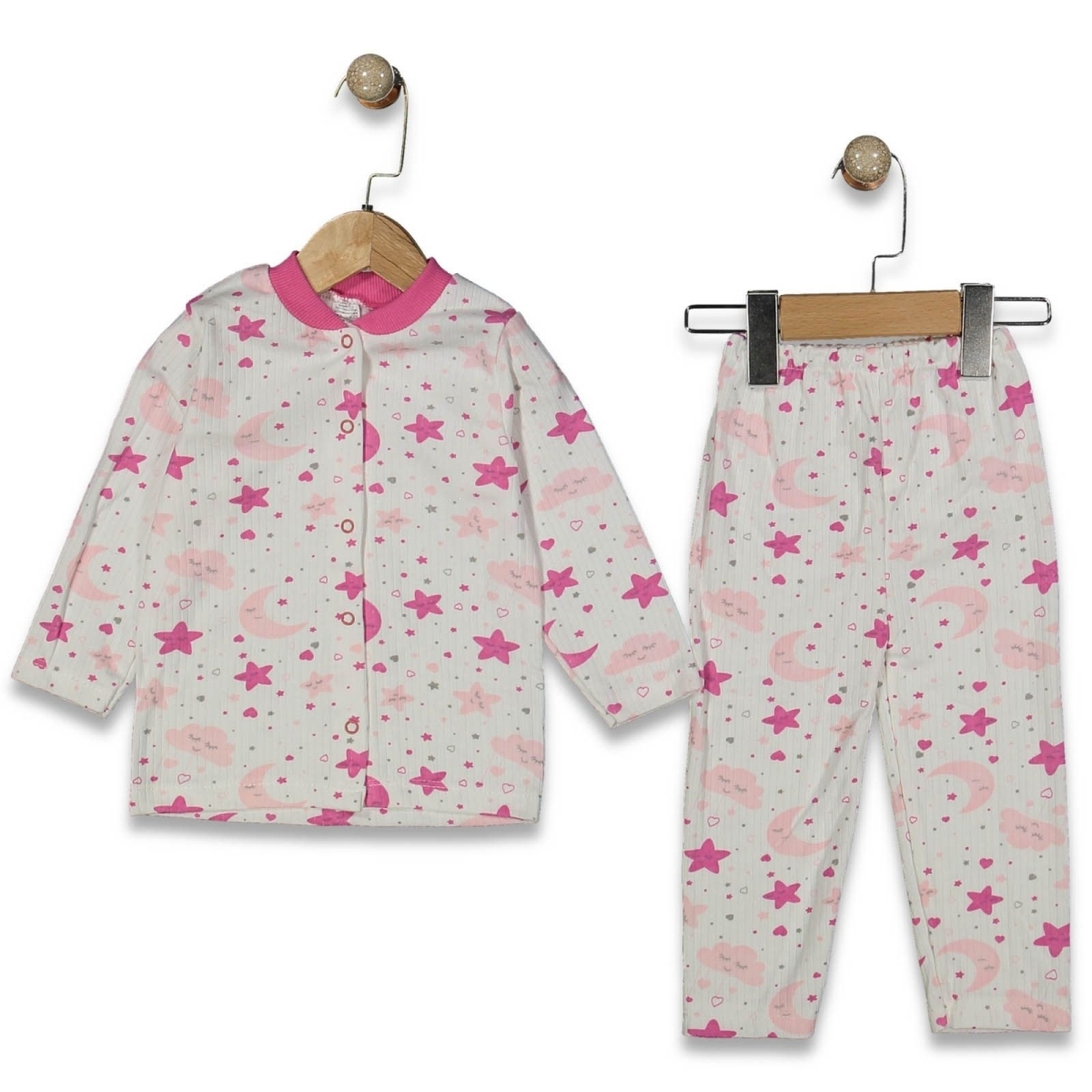 GONCA BEBE 045/4-UNISEX 1/3 YAŞ ÇITÇITLI PİJAMA AY YILDIZ takım