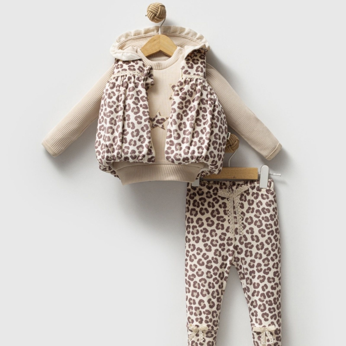 HİPPIL 2041-KIZ 3/9 AY LEOPAR YELEKLİ 3 LÜ TAKIM