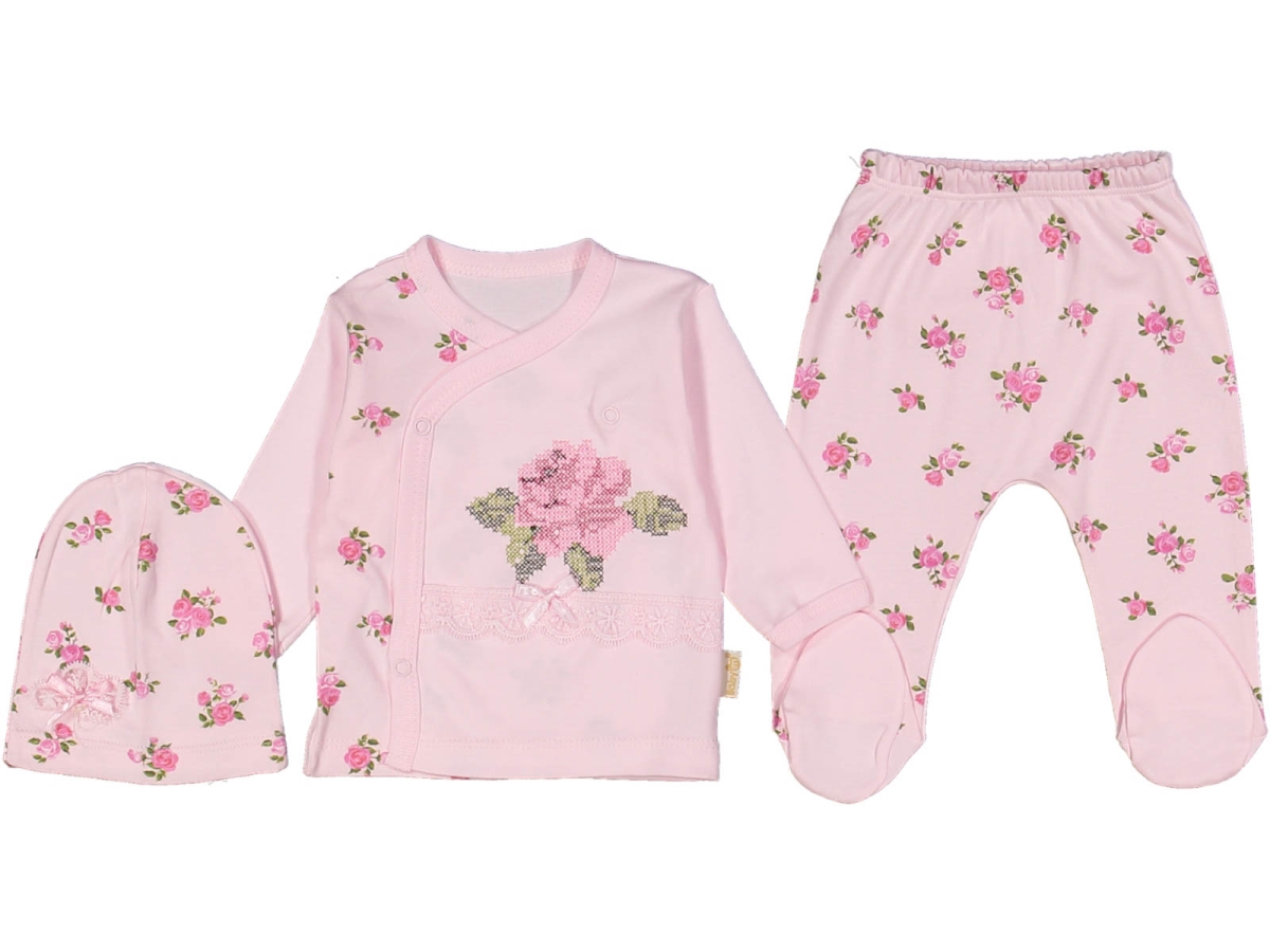 KIZ 0/3 AY GÜL NAKIŞ DANTELLİ 3LÜ TKM