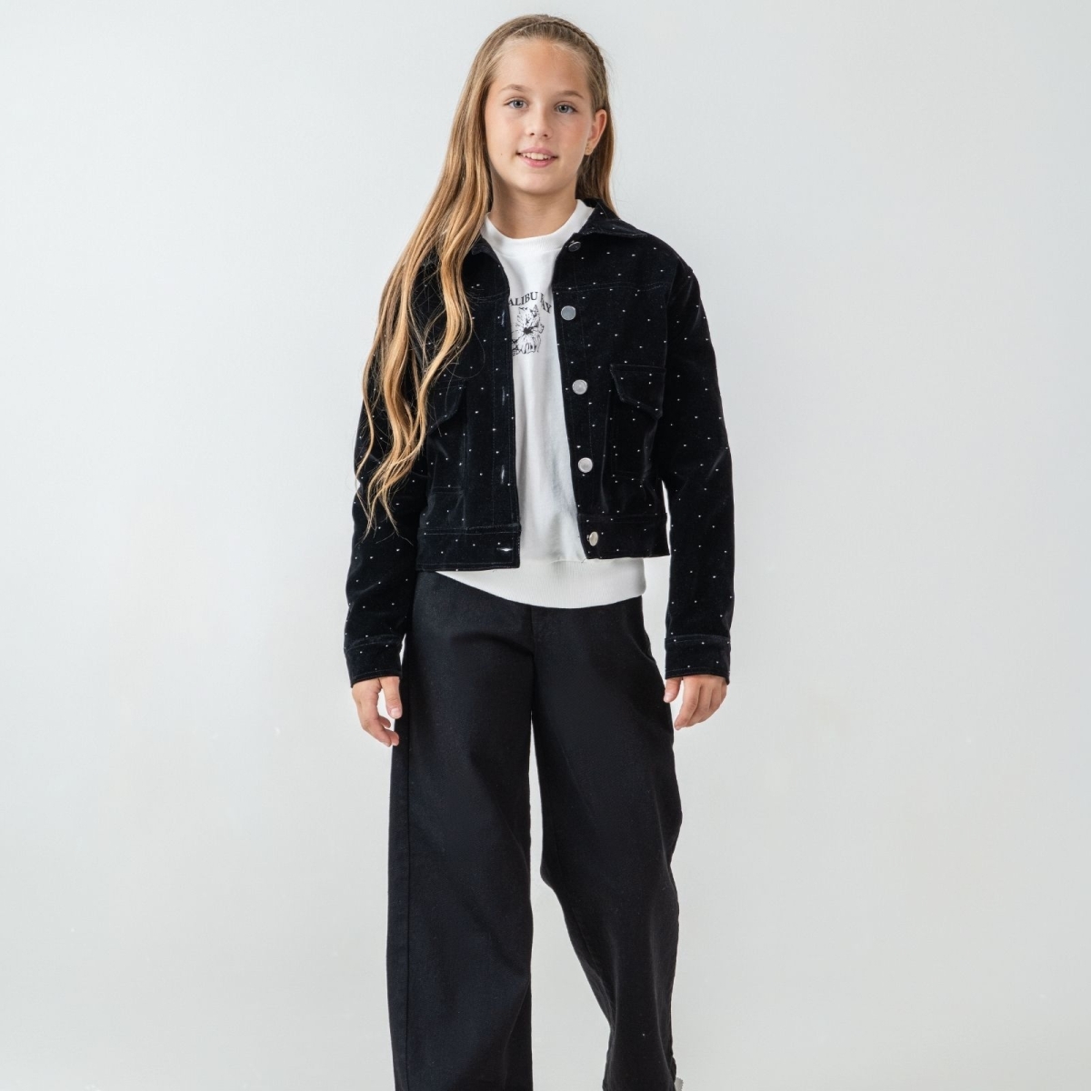 KIZ 10/13 YAŞ TAŞ BASKILI CEKETLİ ÜÇLÜ TAKIM