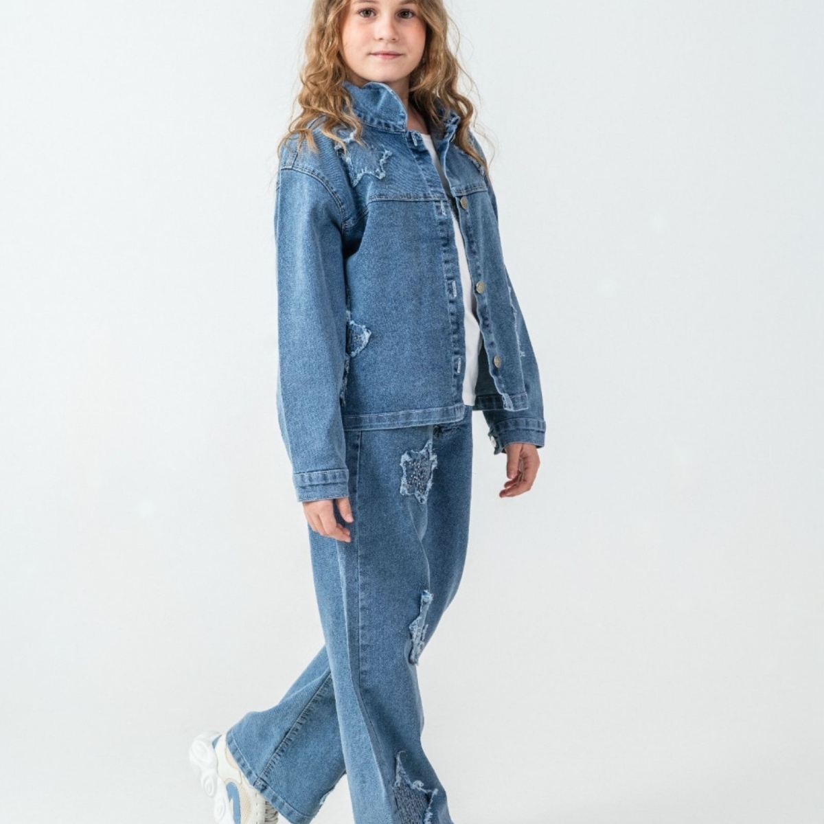 KIZ 10/13 YAŞ TAŞLI PUANLI KOT ÜÇLÜ TAKIM