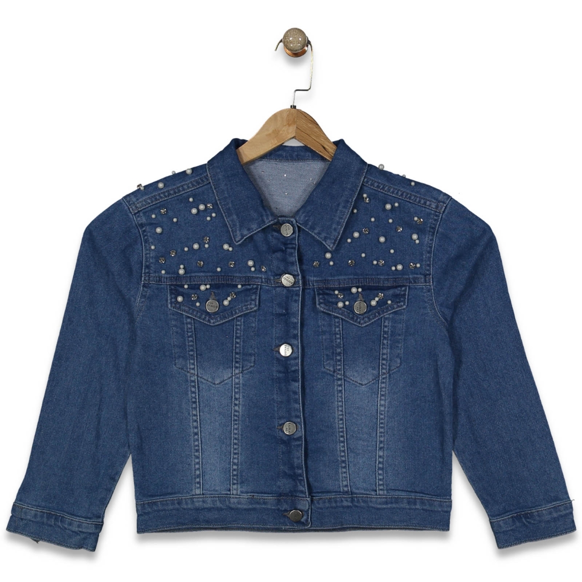 KIZ 11/15 YAŞ İNCİLİ BONCUKLU  KOT CEKET