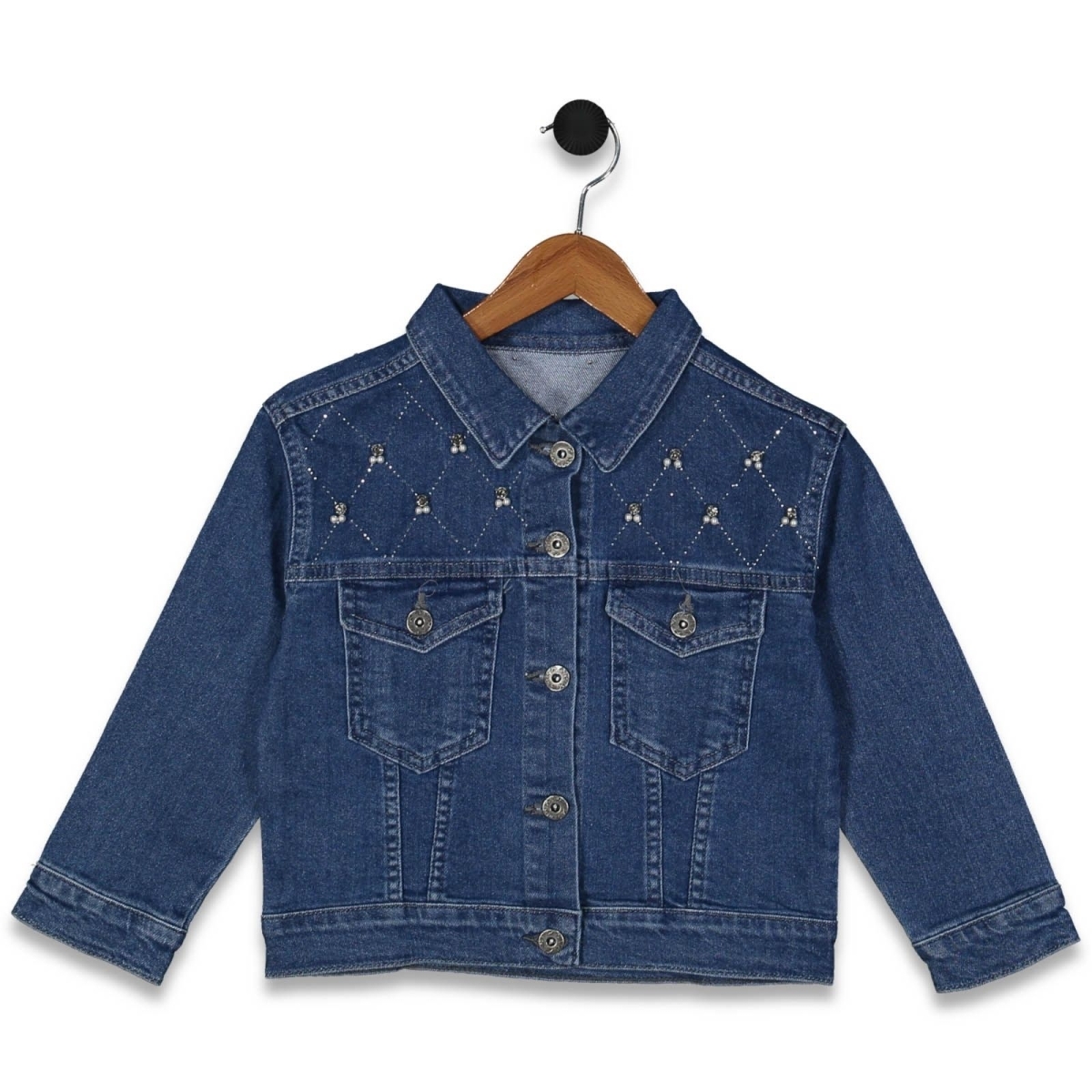 KIZ 11/15 YAŞ TAŞLI BONCUKLU  KOT CEKET