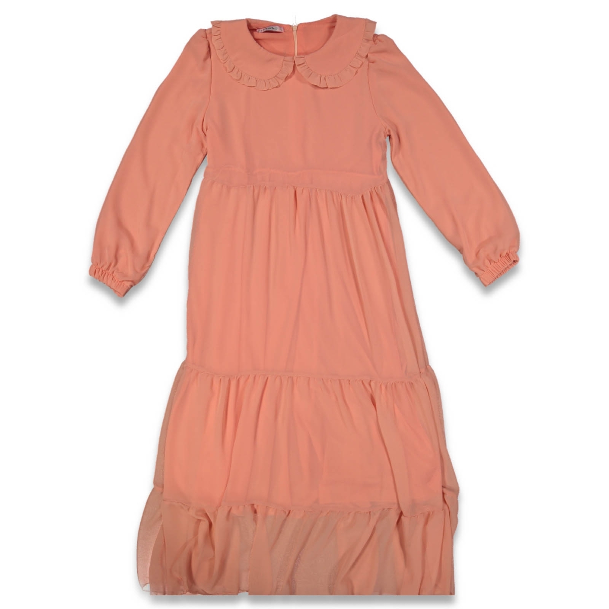 KIZ 11/16 YAŞ BEBE YAKA ÇİNGENE DÜZ ŞİFON ELBİSE