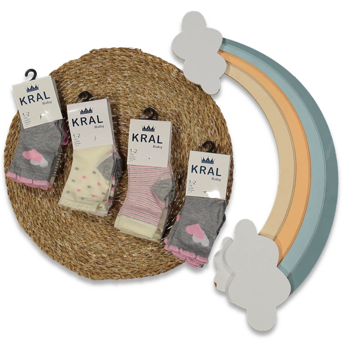 KIZ 1/2 YAŞ 3LÜ ASKILI  KARIŞIK DESENLİ KUTULU ÇOR