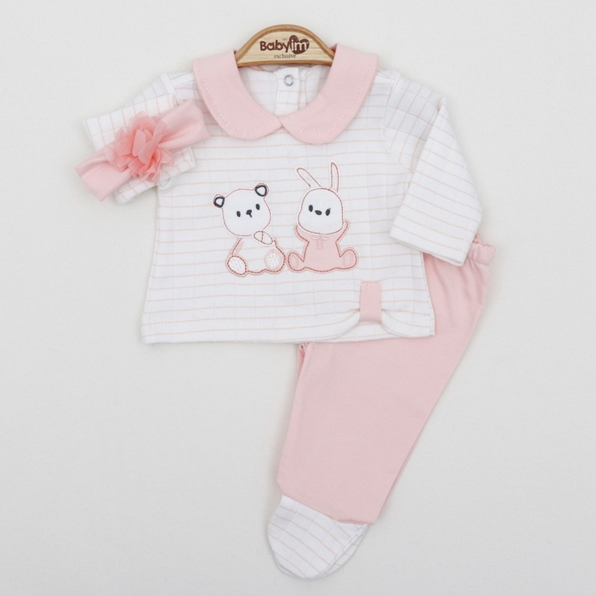 KIZ 1/3 AY BEBE YAKA PATİKLİ SAÇ BANTLI 3LÜ SWEAT