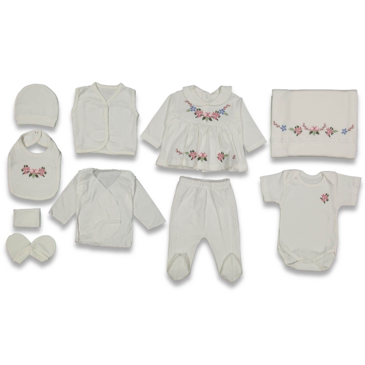 KIZ 1/3 AY BEBE YAKALI ÇİÇEKLİ 10 LU