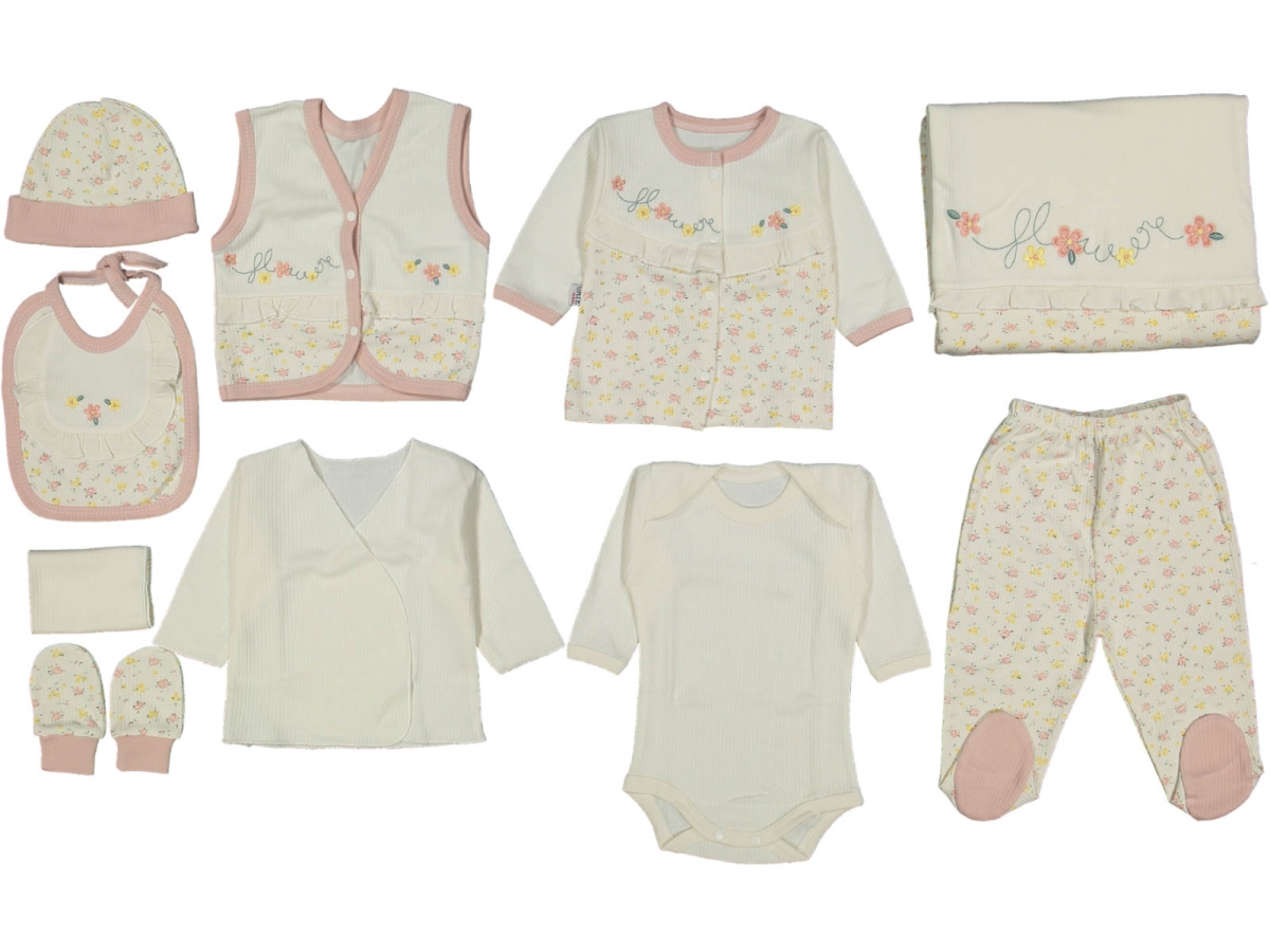 KIZ 1/3 AY ÇİÇEK NAKIŞLI FIRFIRLI 10LU SET