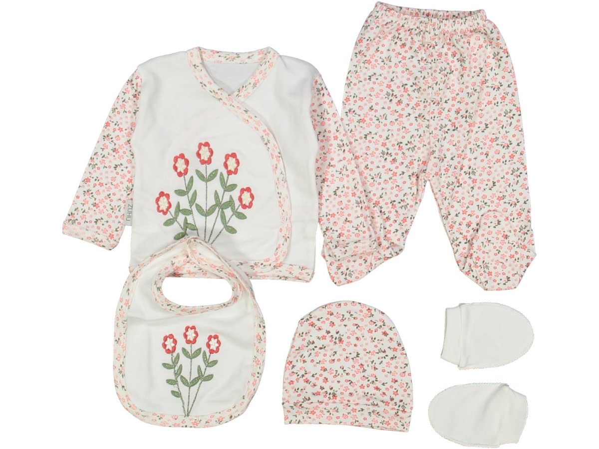 KIZ 1/3 AY ÇİÇEKLİ ÇITIR BASKILI LÜX 5&#039;Lİ SET