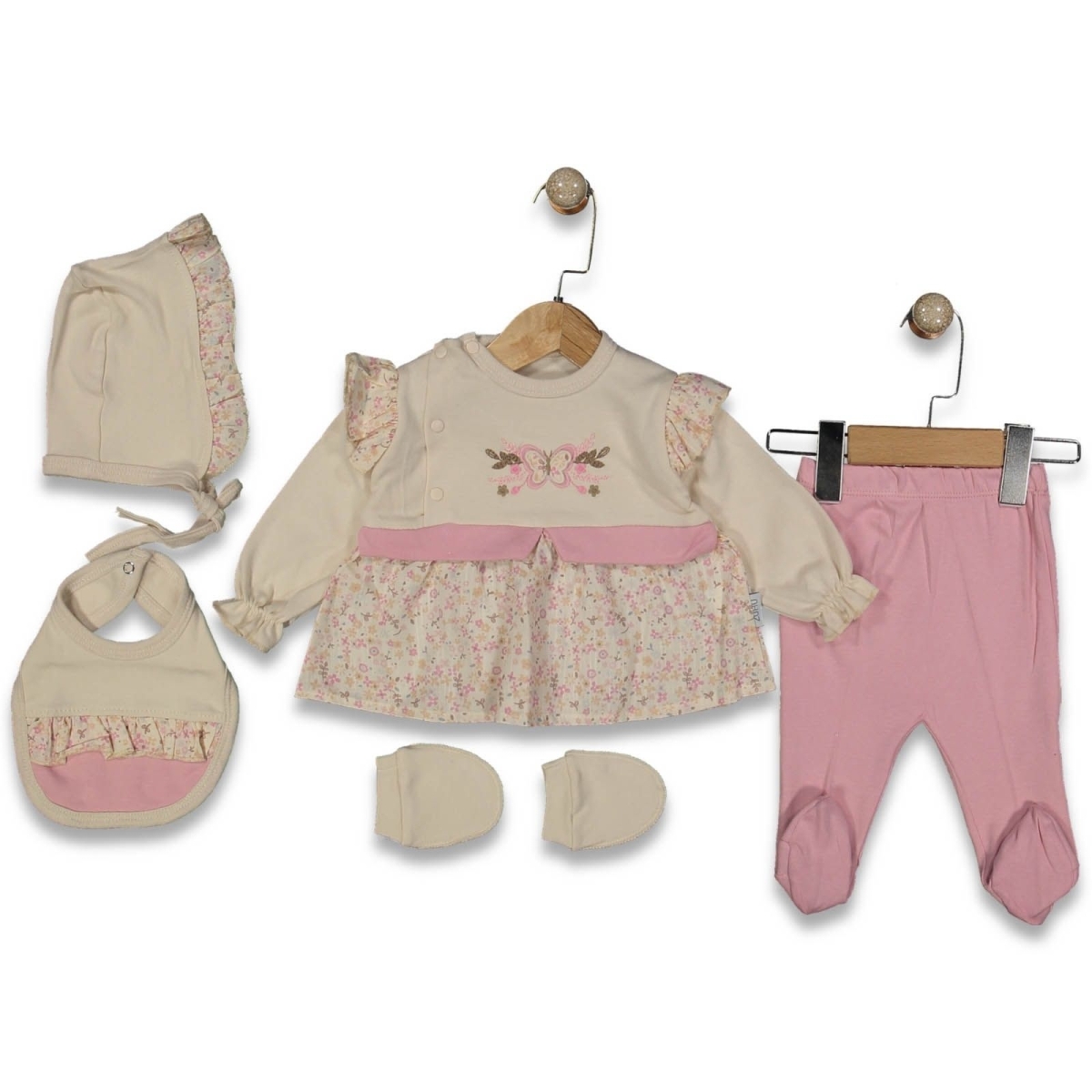 KIZ 1/3 AY ÇITIR ÇİÇEKLİ KEBEK 5 Lİ SET