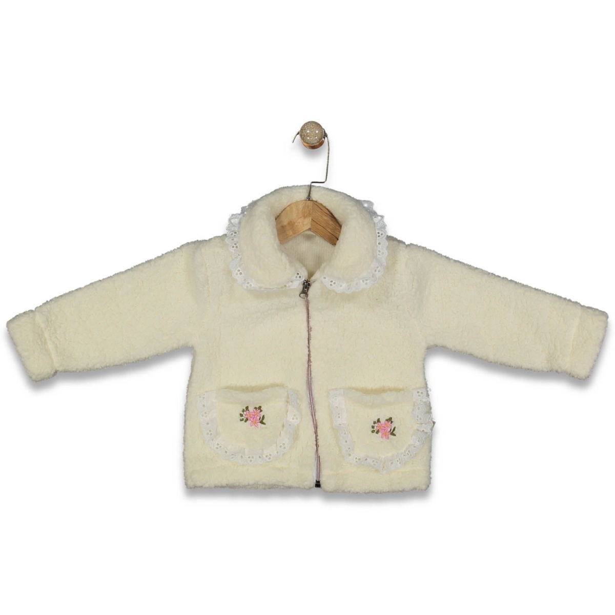 KIZ 1/3 YAŞ KUZU HIRKA KIZ CEP ÇİÇEKLİ HIRKA