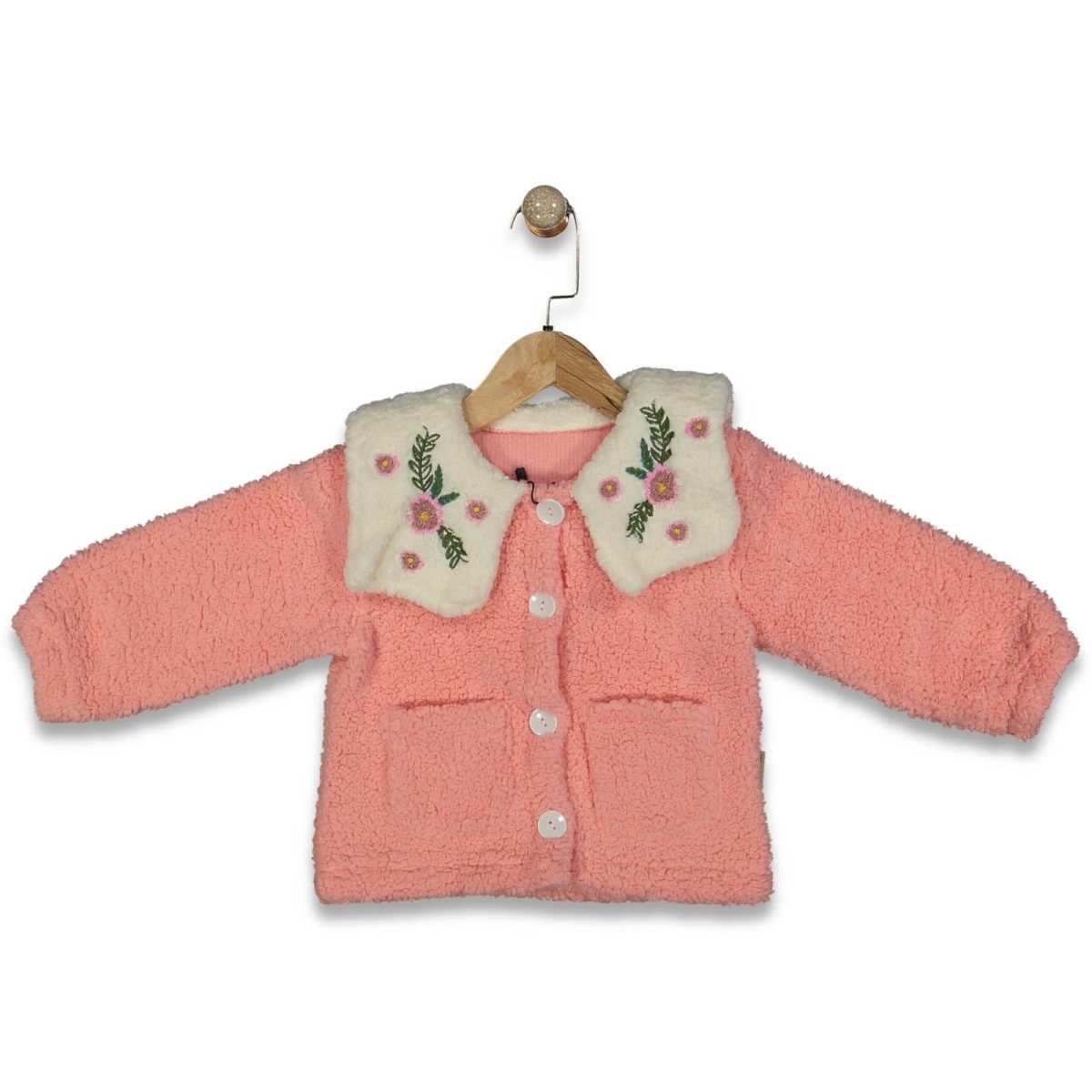 KIZ 1/3 YAŞ KUZU HIRKA  YAKA ÇİÇEKLİ  HIRKA