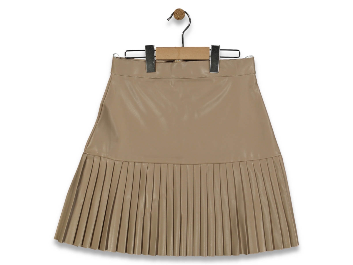 KIZ 1316 YAŞ DERİ PLİSELİ MİNİ ETEK