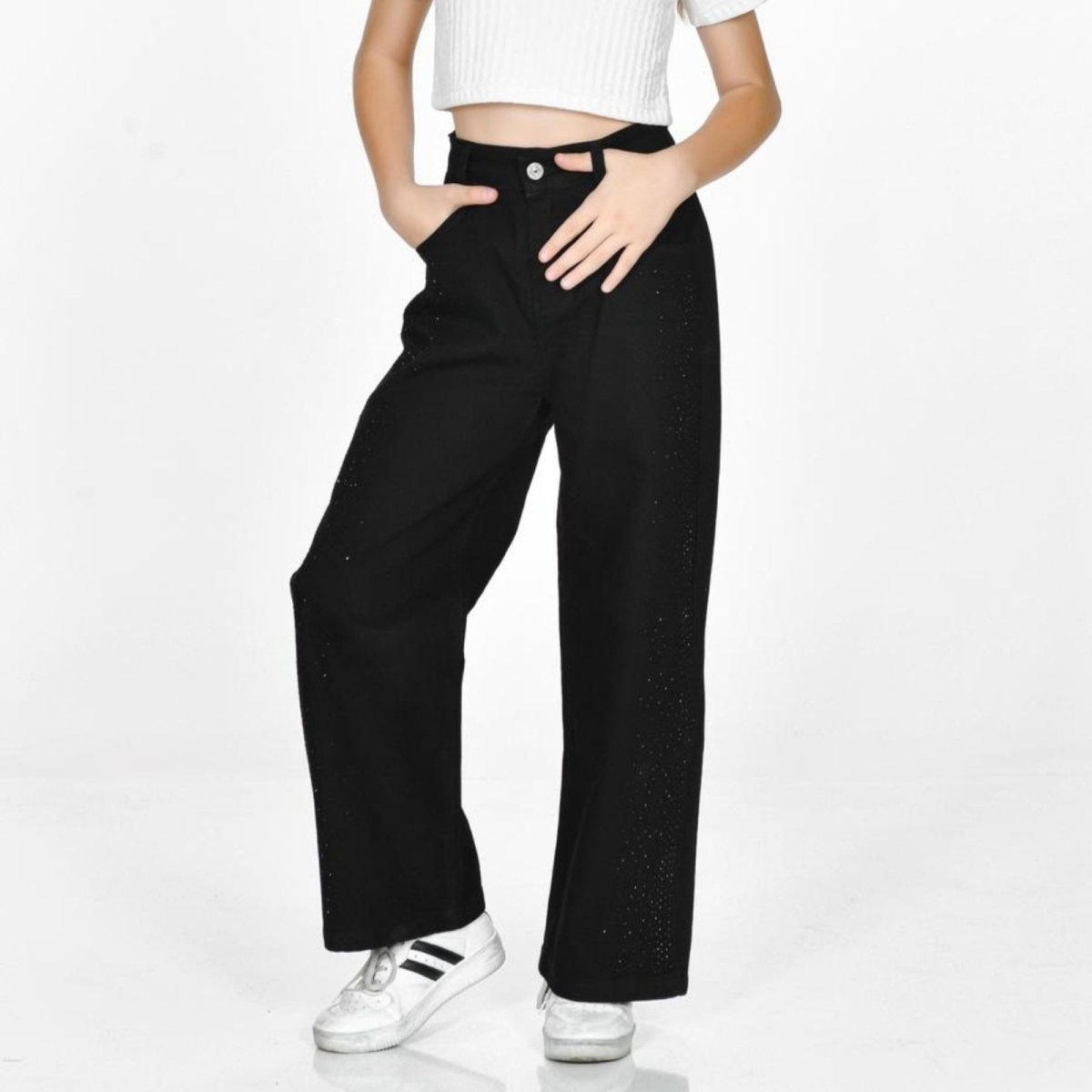 KIZ 13/16 YAŞ PAMUK KOT YANDAN TAŞLI PANTOLON