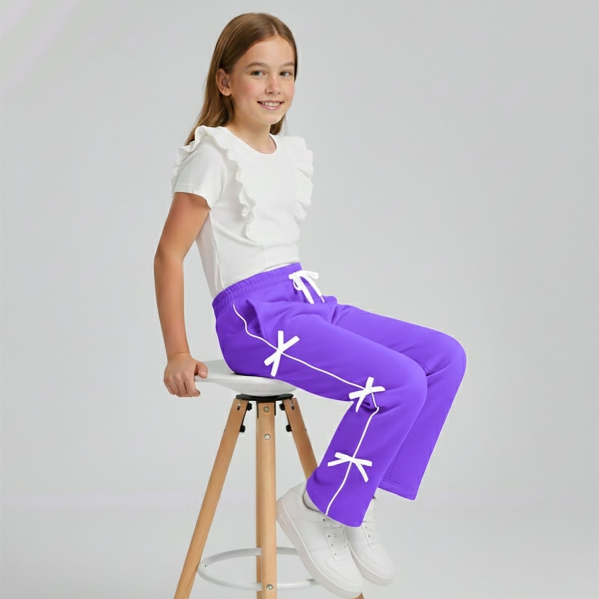 KIZ 13/16 YAŞ YAN KURDELELİ BOL PAÇA LİKRALI KOMPA