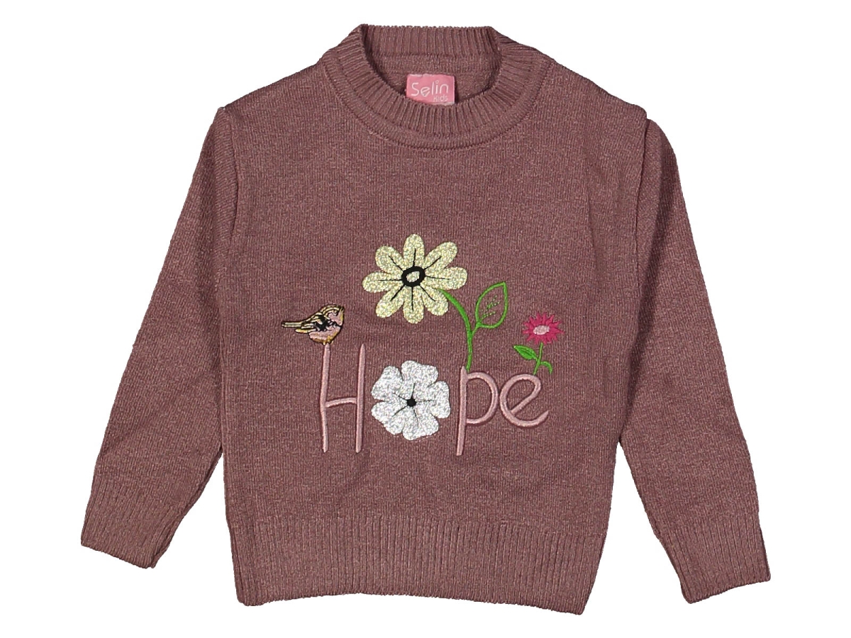 KIZ 1/4 YAŞ PARLAK ÇİÇEK NAKIŞLI TRİKO KAZAK