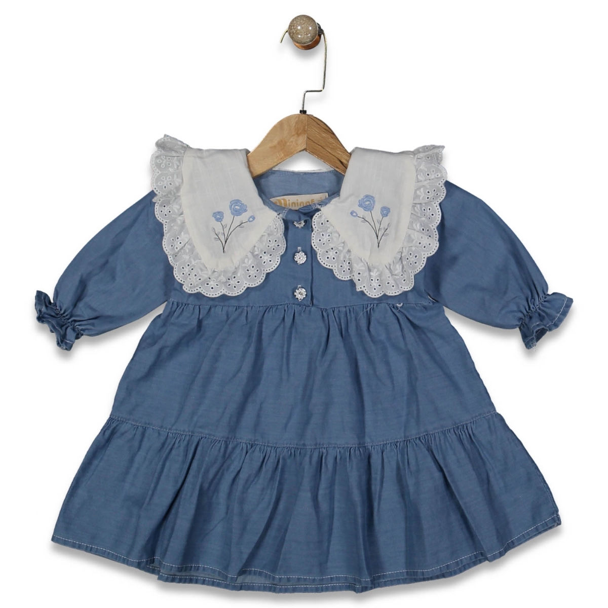 KIZ 1/5 YAŞ ÇİÇEK NAKIŞLI KOT KATLI ELBİSE