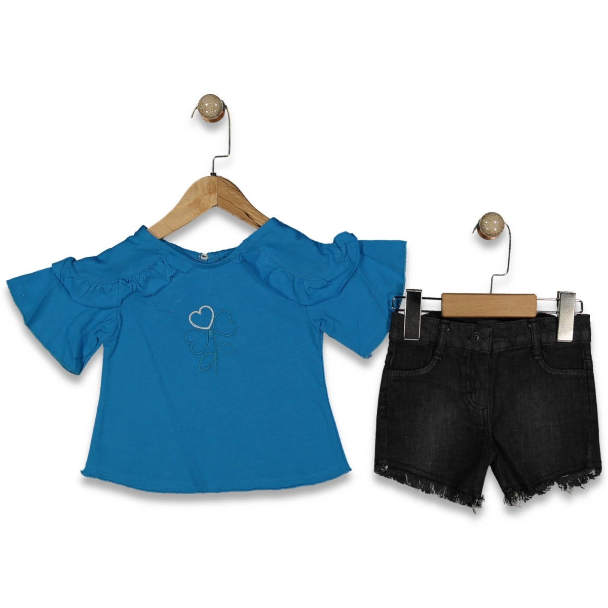 KIZ 1/5 YAŞ ÇİÇEK NAKIŞLI KOT ŞORTLU  TAKIM