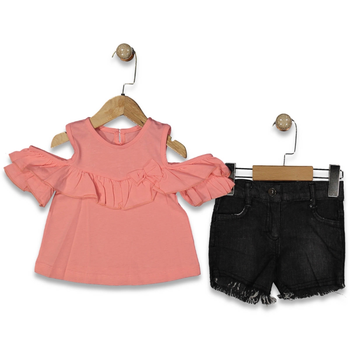 KIZ 1/5 YAŞ FİYONKLU KOLSUZ KOT ŞORTLU  TAKIM