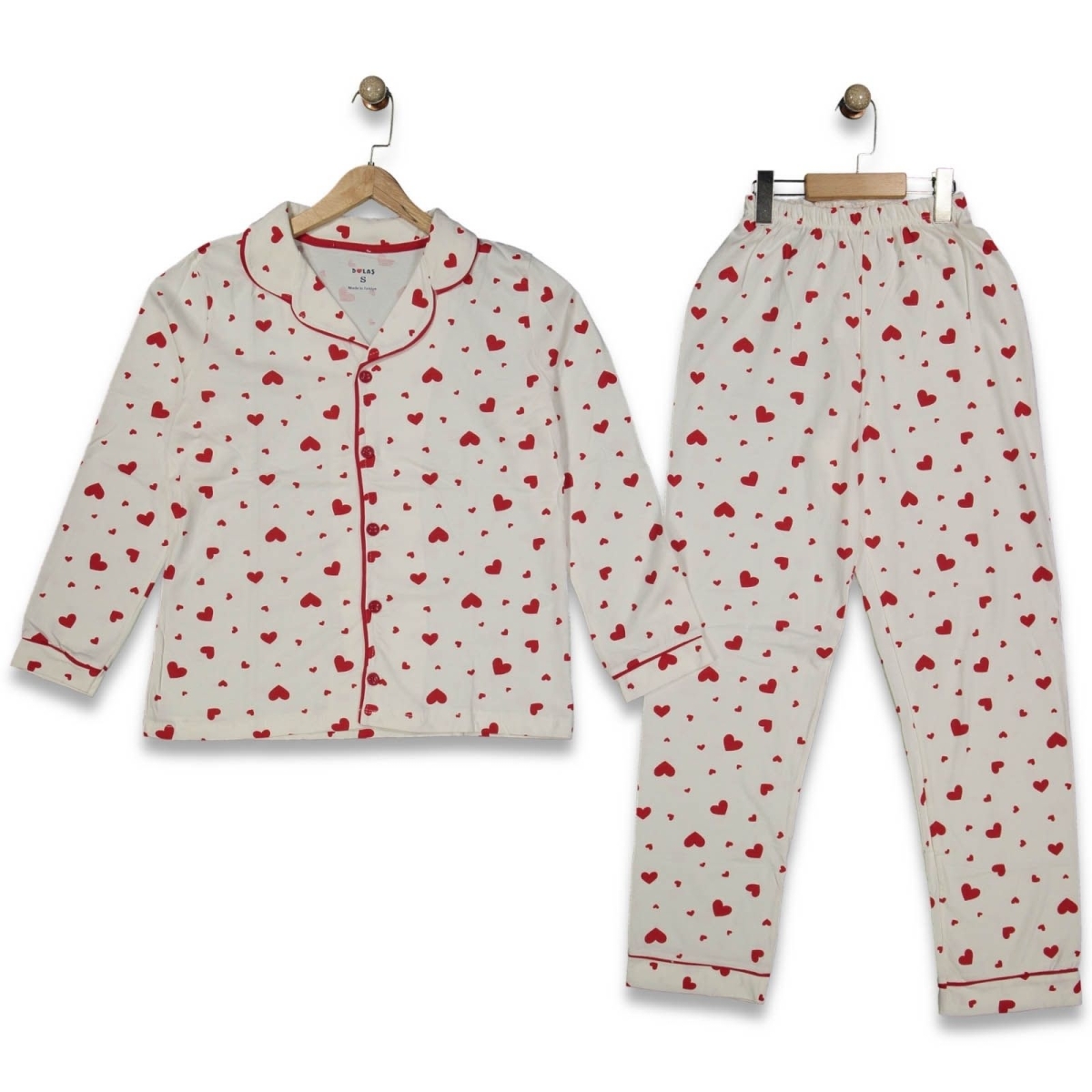 KIZ 16/16 YAŞ KARIŞIK KALP BASKILI ANNE PİJAMA TAK