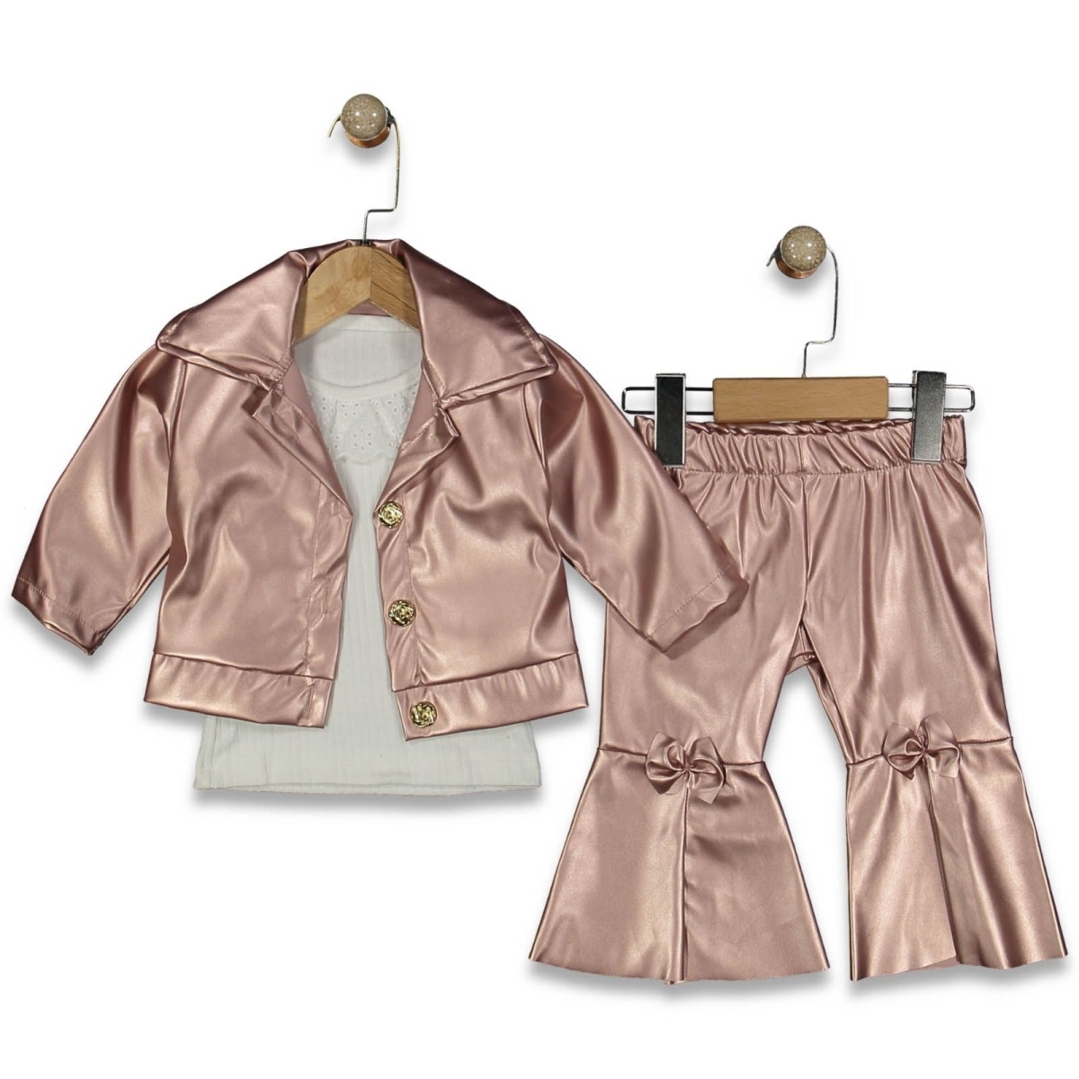 KIZ 18 Ay,24 Ay,3 Yaş DERİ PANTOLONLU 3 LÜ TAKIM