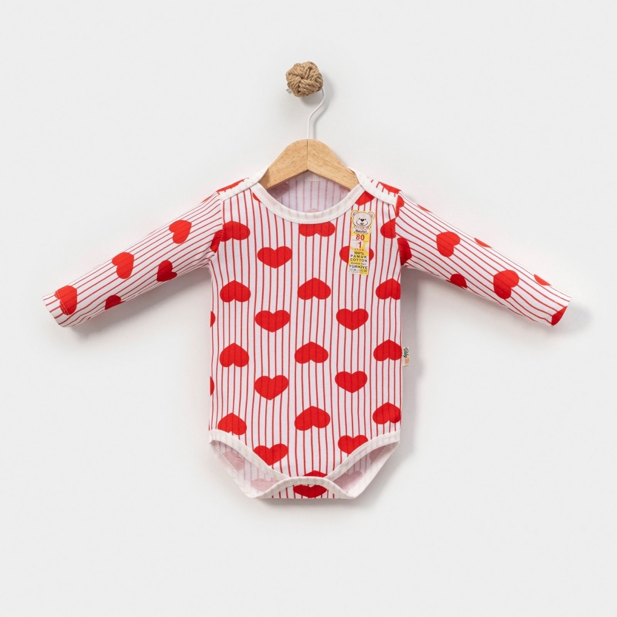 KIZ 1/9 AY ÇİZGİLİ KALP DESENLİ KUCUK UZUNKOL BADİ