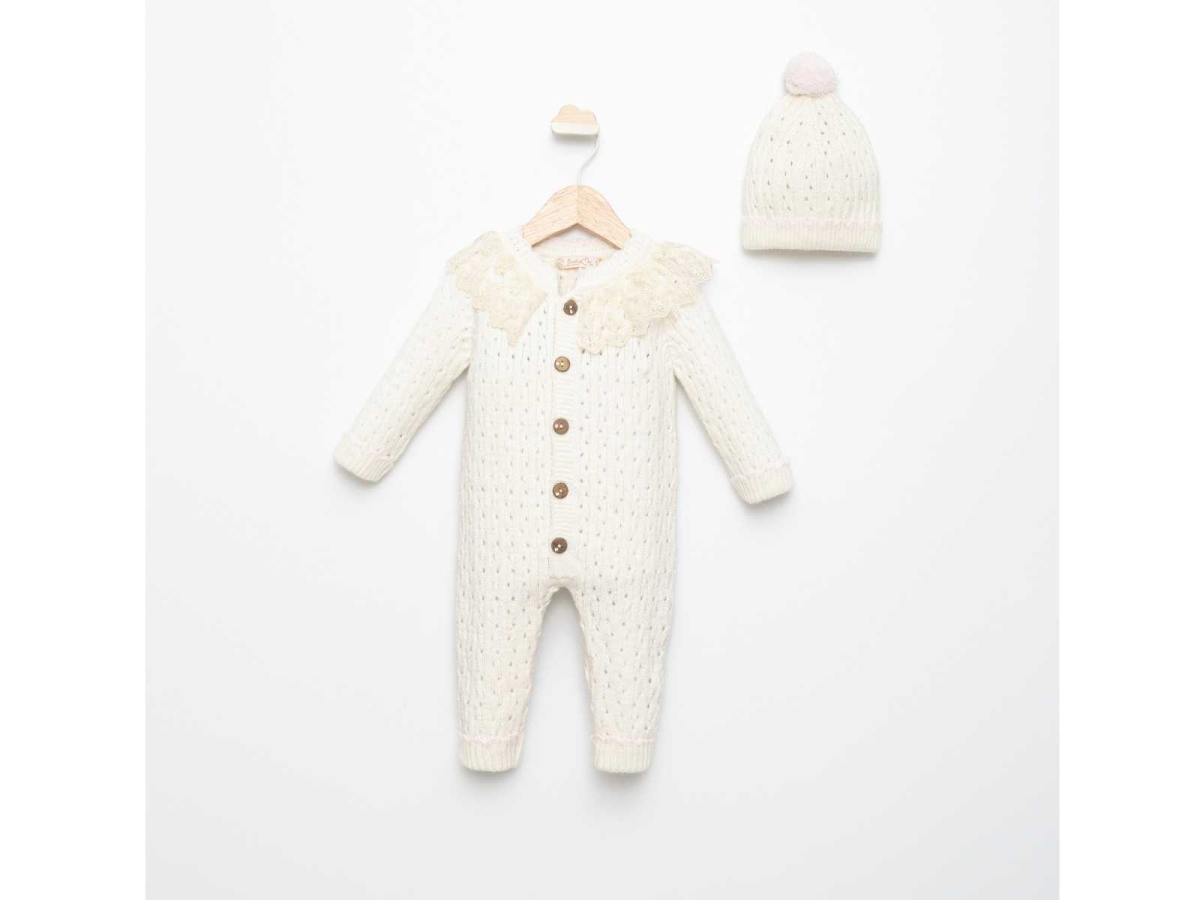 KIZ 1/9 AY DANTEL YAKALI ŞAPKALI TRİKO TULUM