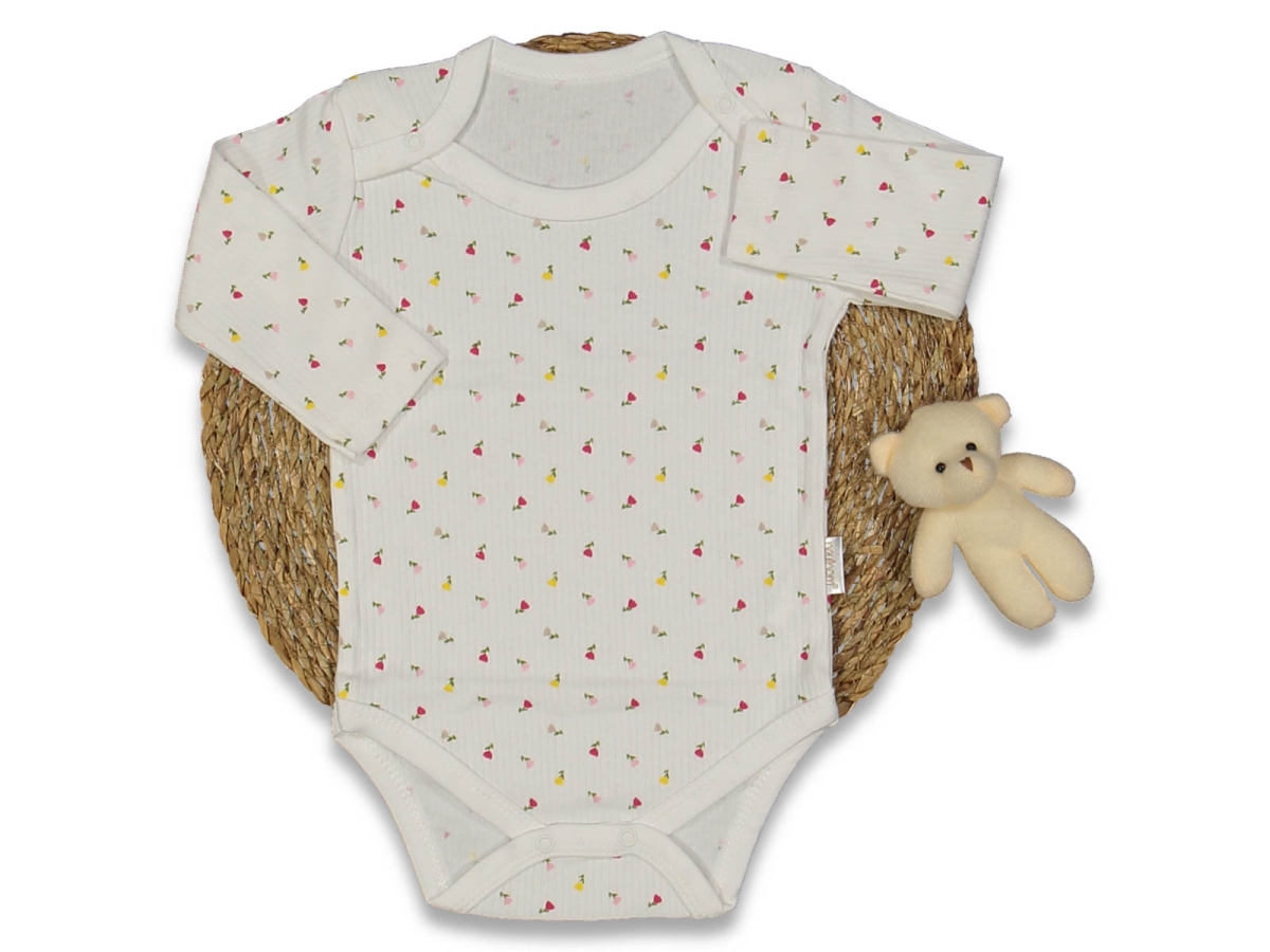 KIZ 1/9 AY KÜÇÜK LALE BASKILI KOLLU KÜÇÜK BADİ