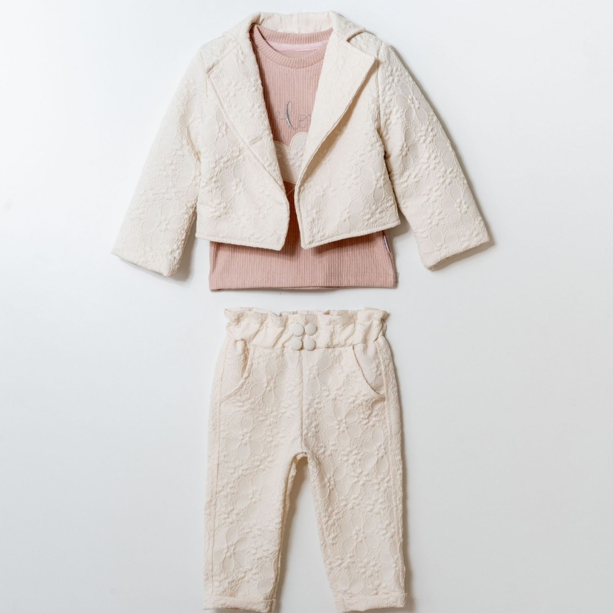 KIZ 2/4 YAŞ KABARTMA DESENLİ CEKETLİ  3 LÜ TAKIM