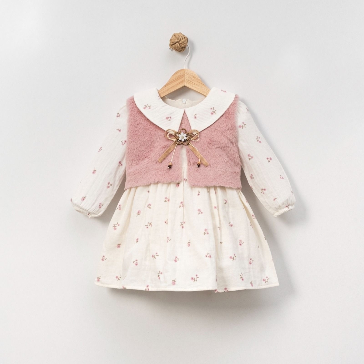 KIZ 2/5 YAŞ BASKILI MÜSLİM PELUSLU ELBİSE