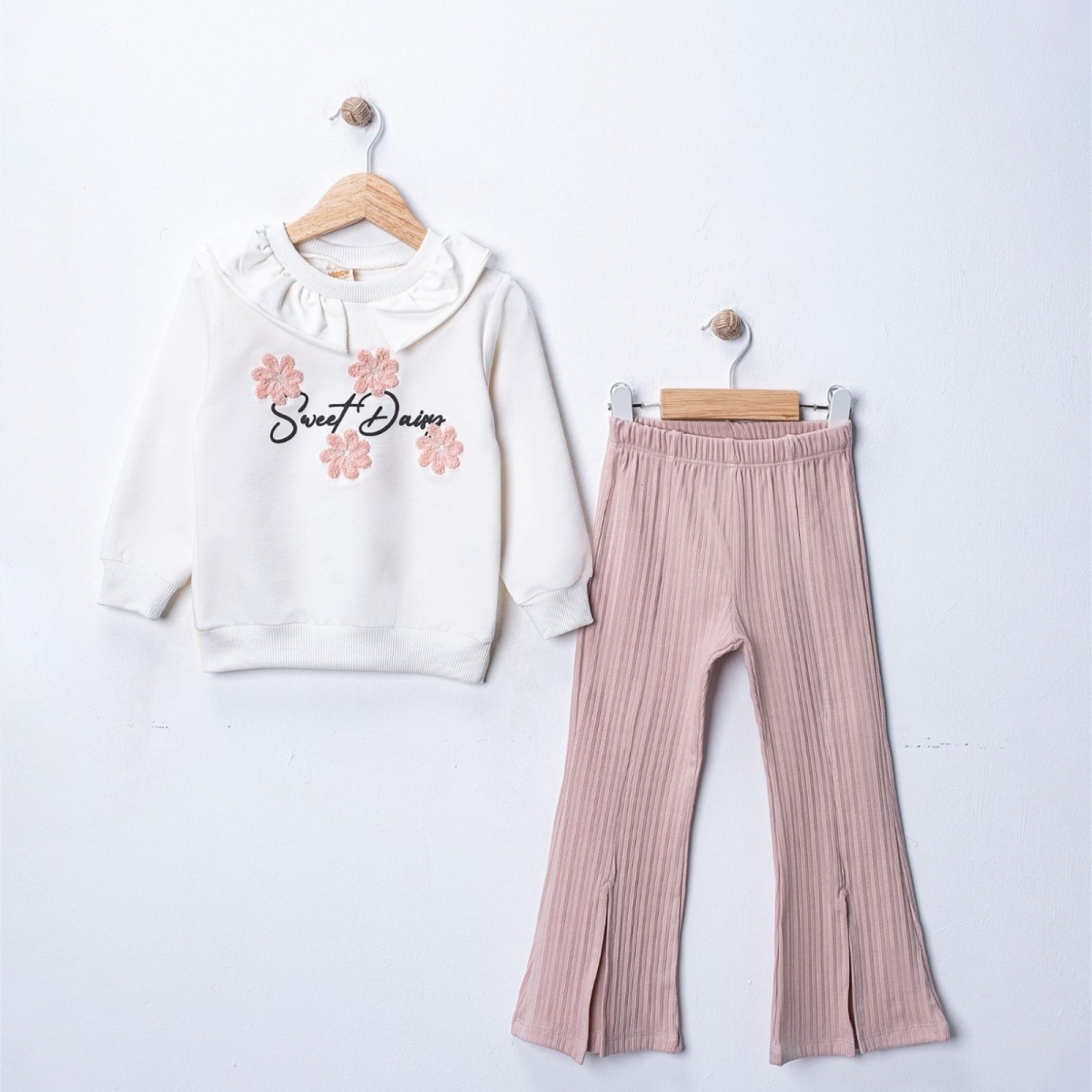 KIZ 2/5 YAŞ BASKILI NAKIŞLI İKİ İP KIZ TAKIM