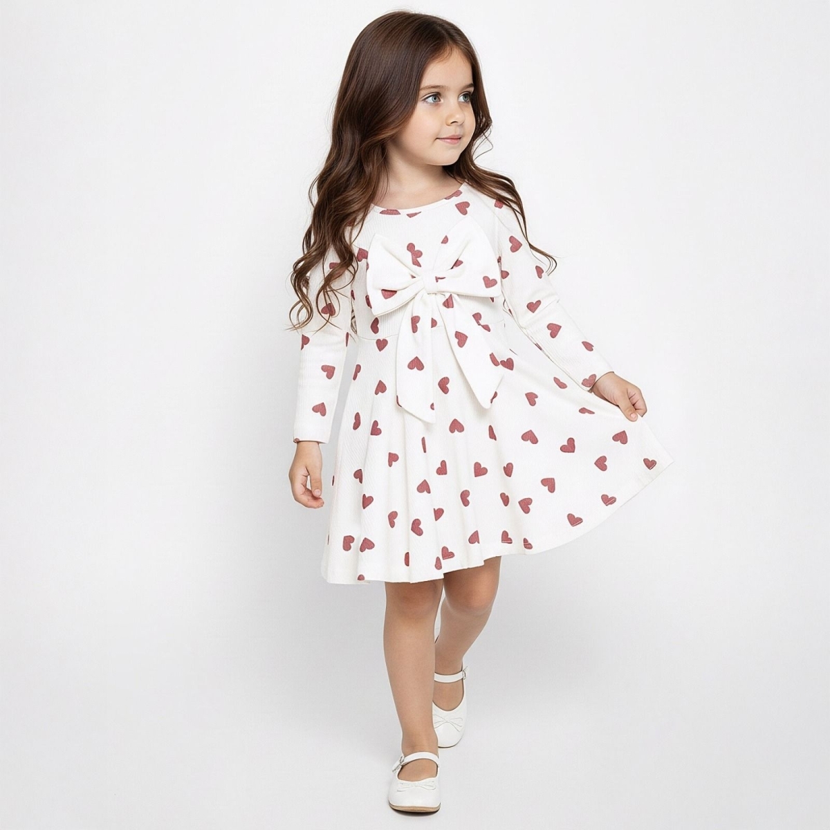 KIZ 2/5 YAŞ BÜYÜK FİYONKLU KALPLİ ELBİSE