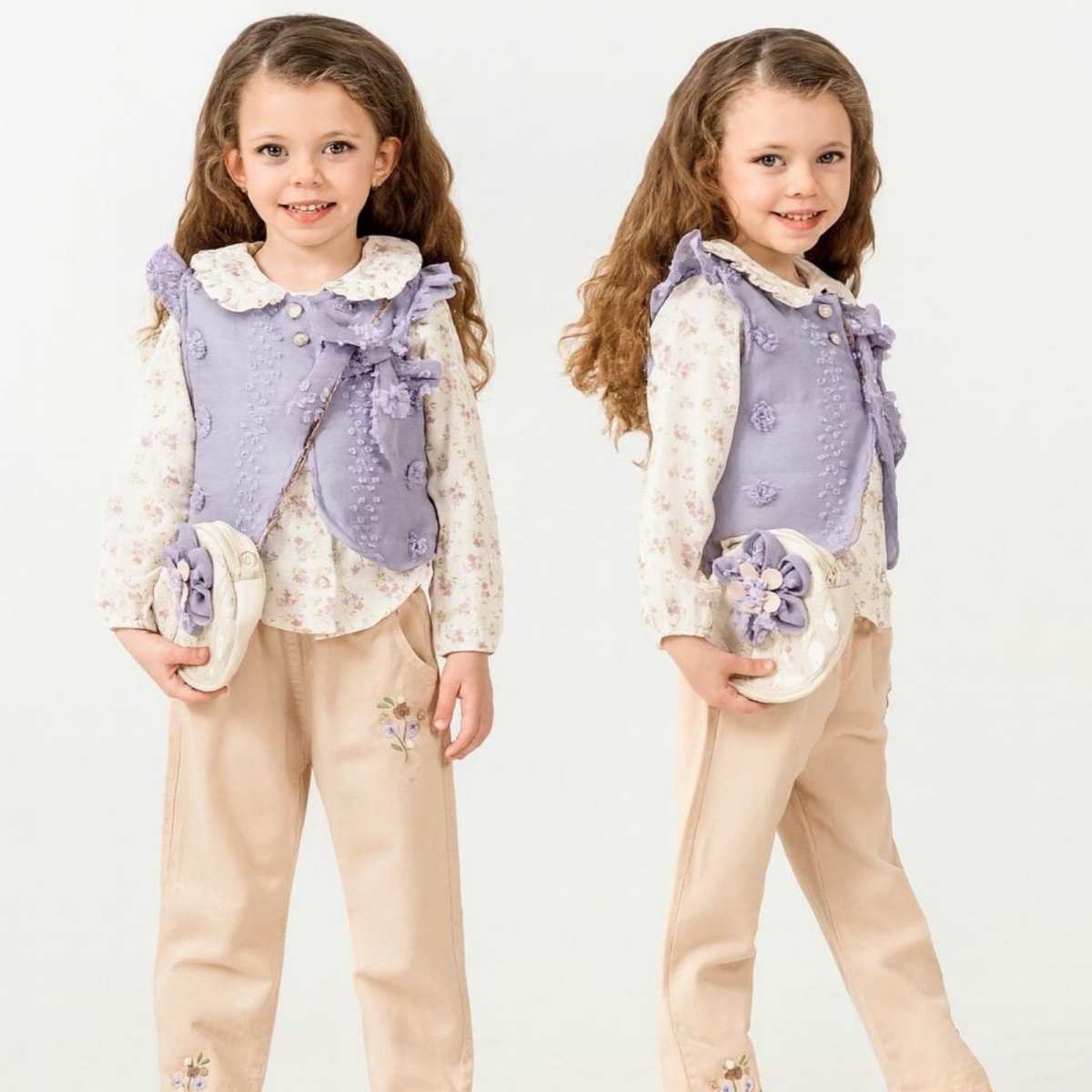 KIZ 2/5 YAŞ ÇANTALI ÇİÇEKLİ YELEKLİ TAKIM