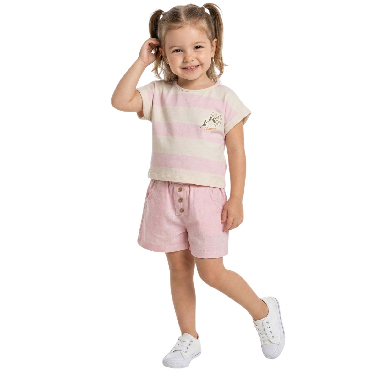 KIZ 2/5 YAŞ ÇİÇEK BASKILI MÜSLİN ŞORTLU TAKIM