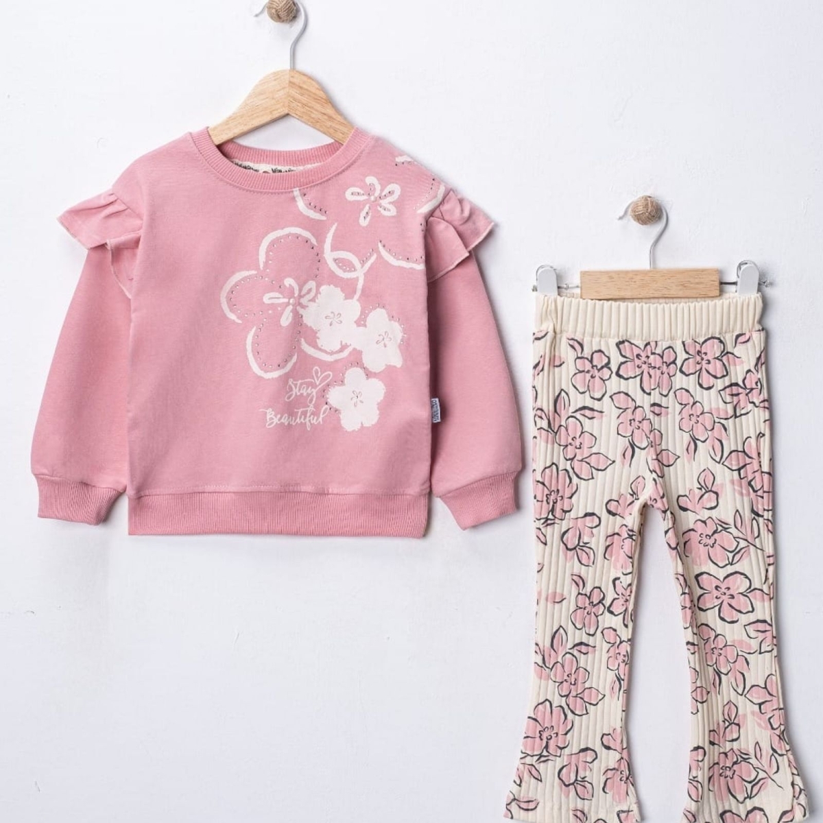 KIZ 2/5 YAŞ ÇİÇEK BASKILI TAŞLI TAKIM