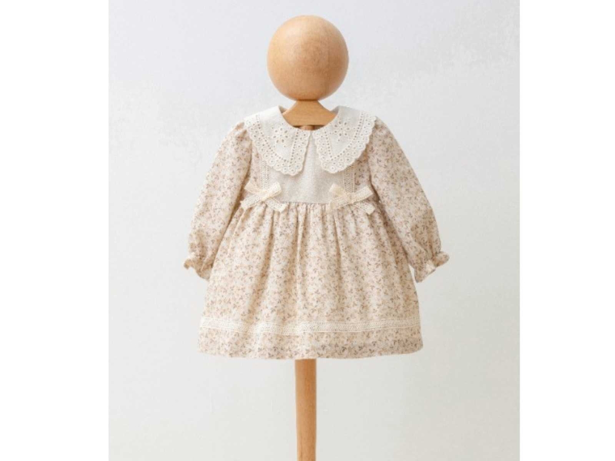 KIZ 2/5 YAŞ ÇİÇEK BASKILI YAKALI KETEN ELBİSE