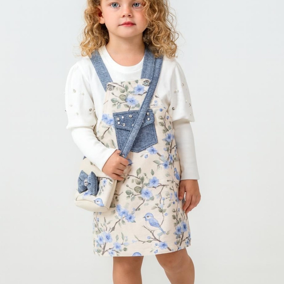 KIZ 2/5 YAŞ ÇİÇEK KUŞ BASKILI BADİLİ JİLE