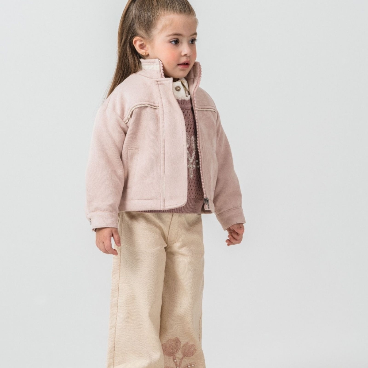 KIZ 2/5 YAŞ ÇİÇEK SÜET CEKET DÖRTLÜ TAKIM