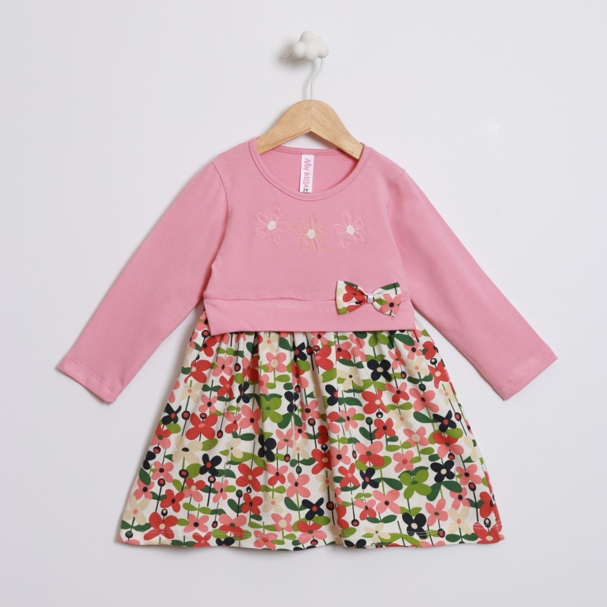 KIZ 2/5 YAŞ ÇİÇEKLİ AKSESUARLI ELBİSE